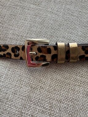 Nine West Leopard Haircalf Belt Sz M Animal Print Gold Buckle